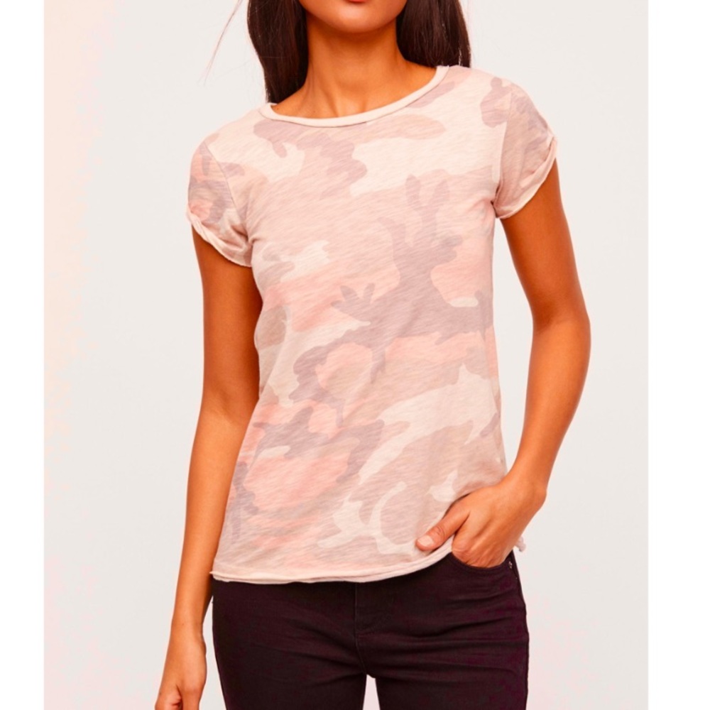 Free People We The Free Blush Mauve Camo Print Short Sleeve Clare Tee